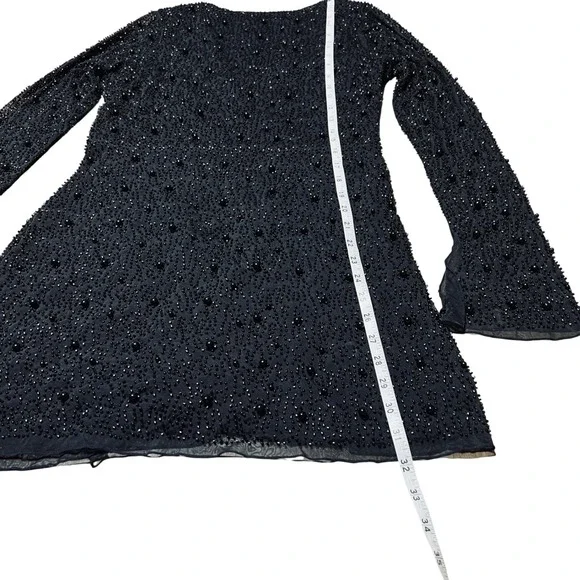 Oh Polly Black Beaded Mesh Bodycon Wrap Dress Party Evening Occasion - Picture 5 of 9